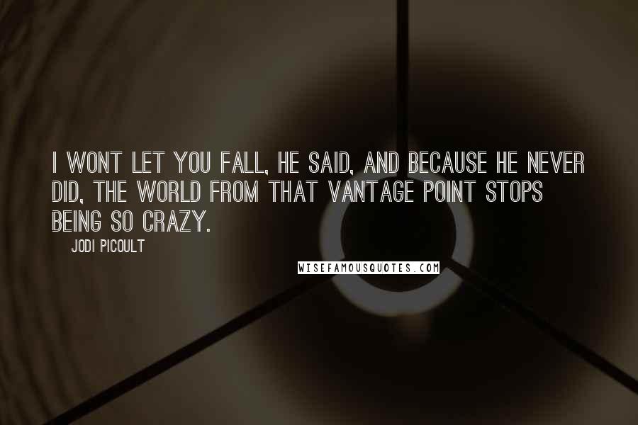 Jodi Picoult Quotes: I wont let you fall, he said, and because he never did, the world from that vantage point stops being so crazy.