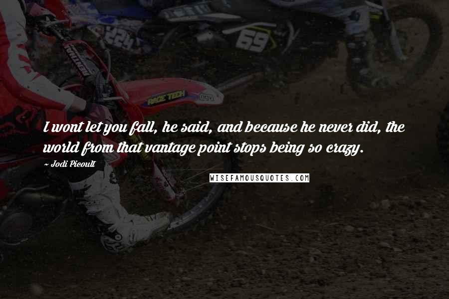 Jodi Picoult Quotes: I wont let you fall, he said, and because he never did, the world from that vantage point stops being so crazy.