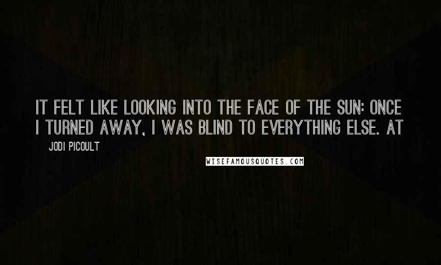 Jodi Picoult Quotes: It felt like looking into the face of the sun: once I turned away, I was blind to everything else. At
