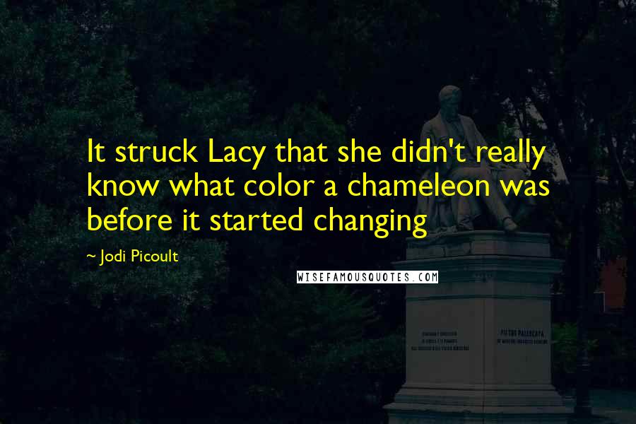 Jodi Picoult Quotes: It struck Lacy that she didn't really know what color a chameleon was before it started changing