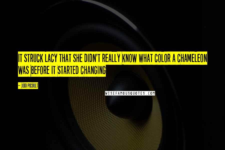 Jodi Picoult Quotes: It struck Lacy that she didn't really know what color a chameleon was before it started changing