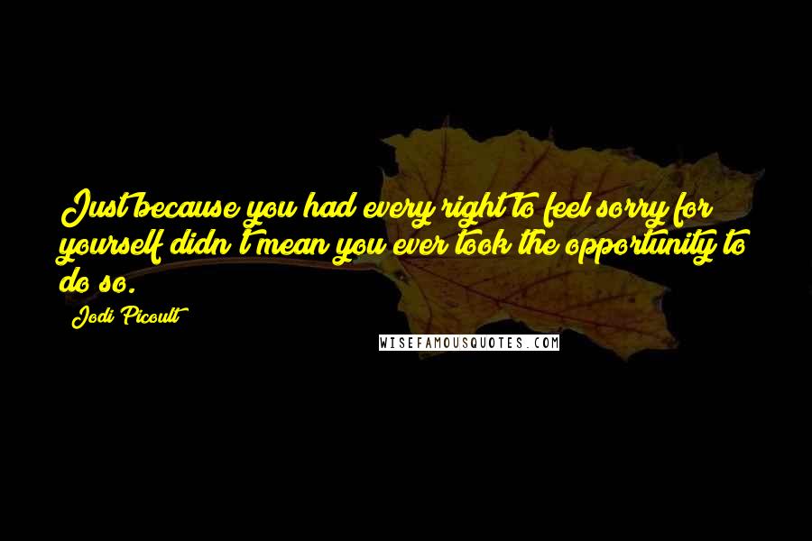 Jodi Picoult Quotes: Just because you had every right to feel sorry for yourself didn't mean you ever took the opportunity to do so.