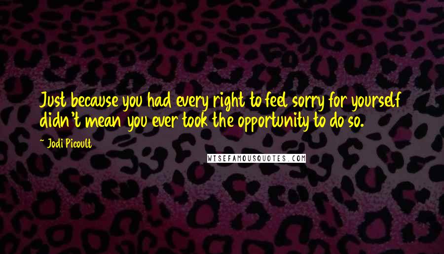 Jodi Picoult Quotes: Just because you had every right to feel sorry for yourself didn't mean you ever took the opportunity to do so.