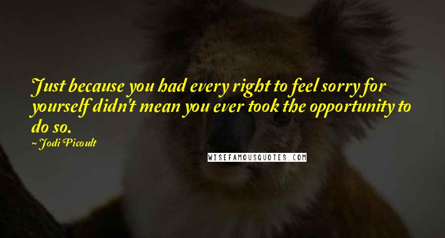 Jodi Picoult Quotes: Just because you had every right to feel sorry for yourself didn't mean you ever took the opportunity to do so.