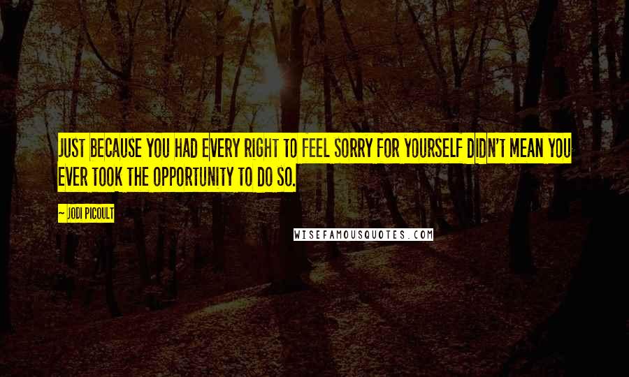 Jodi Picoult Quotes: Just because you had every right to feel sorry for yourself didn't mean you ever took the opportunity to do so.