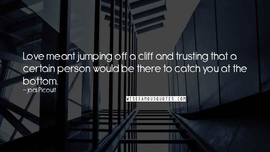 Jodi Picoult Quotes: Love meant jumping off a cliff and trusting that a certain person would be there to catch you at the bottom.