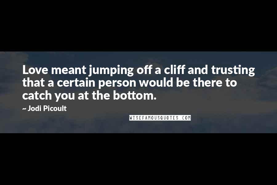 Jodi Picoult Quotes: Love meant jumping off a cliff and trusting that a certain person would be there to catch you at the bottom.