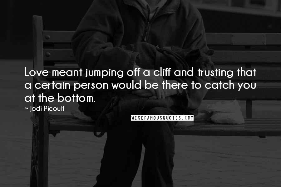 Jodi Picoult Quotes: Love meant jumping off a cliff and trusting that a certain person would be there to catch you at the bottom.