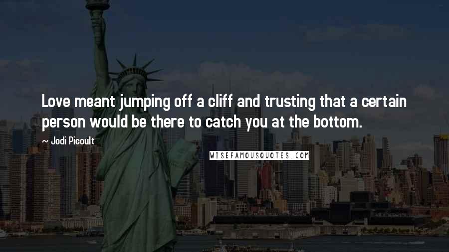 Jodi Picoult Quotes: Love meant jumping off a cliff and trusting that a certain person would be there to catch you at the bottom.