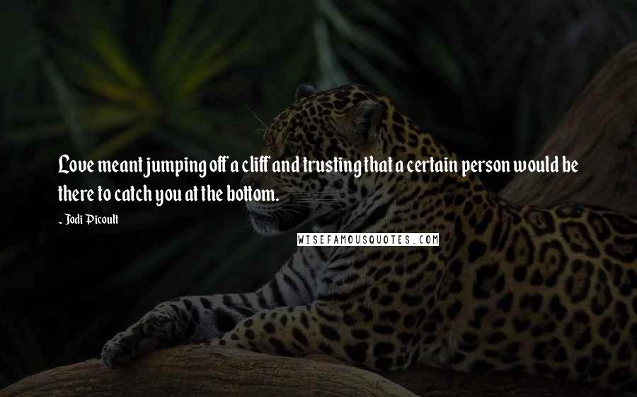 Jodi Picoult Quotes: Love meant jumping off a cliff and trusting that a certain person would be there to catch you at the bottom.