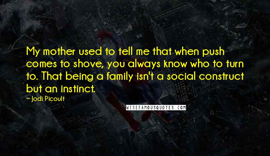 Jodi Picoult Quotes: My mother used to tell me that when push comes to shove, you always know who to turn to. That being a family isn't a social construct but an instinct.