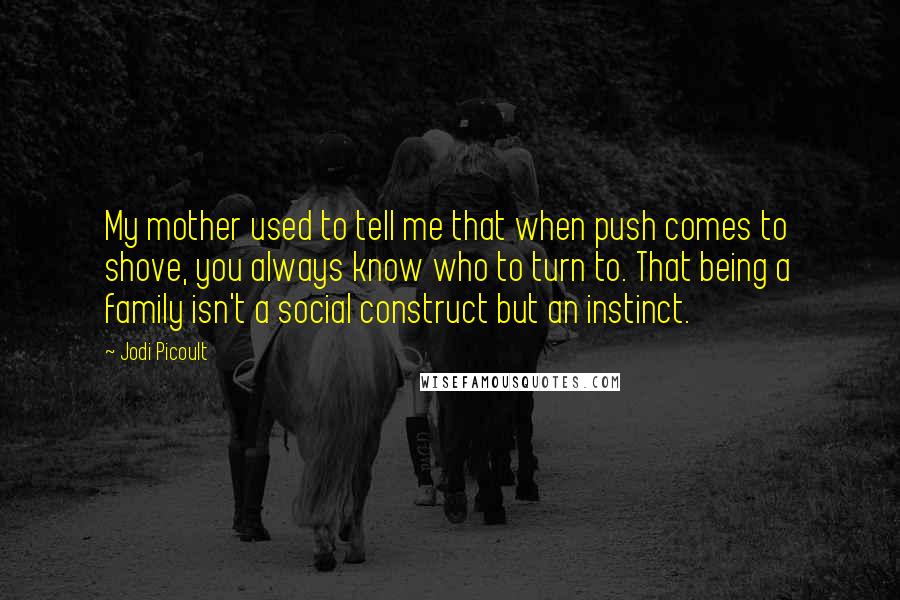 Jodi Picoult Quotes: My mother used to tell me that when push comes to shove, you always know who to turn to. That being a family isn't a social construct but an instinct.