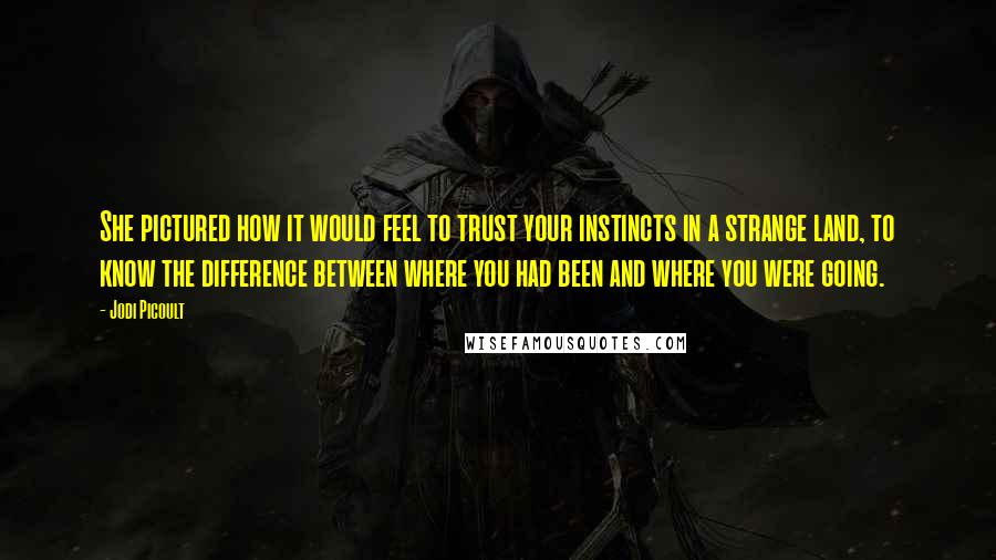 Jodi Picoult Quotes: She pictured how it would feel to trust your instincts in a strange land, to know the difference between where you had been and where you were going.