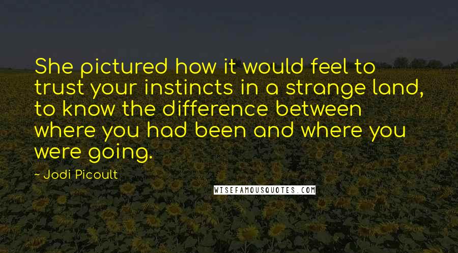 Jodi Picoult Quotes: She pictured how it would feel to trust your instincts in a strange land, to know the difference between where you had been and where you were going.