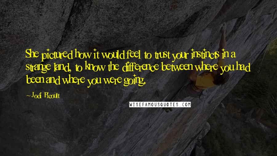 Jodi Picoult Quotes: She pictured how it would feel to trust your instincts in a strange land, to know the difference between where you had been and where you were going.