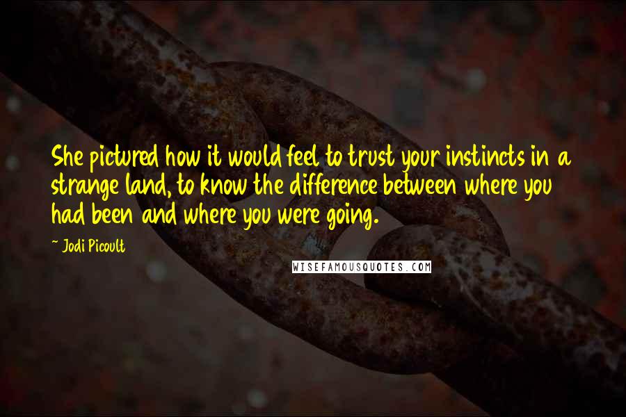 Jodi Picoult Quotes: She pictured how it would feel to trust your instincts in a strange land, to know the difference between where you had been and where you were going.