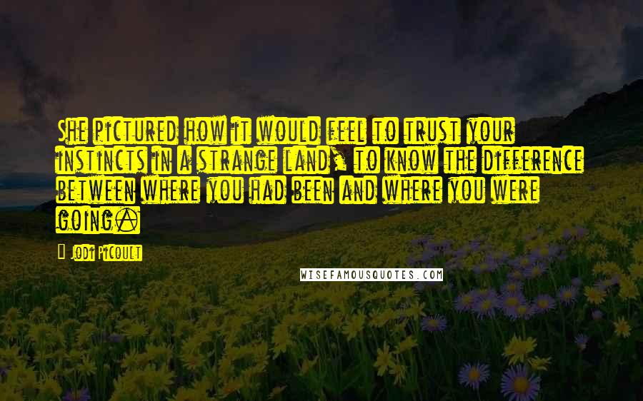 Jodi Picoult Quotes: She pictured how it would feel to trust your instincts in a strange land, to know the difference between where you had been and where you were going.