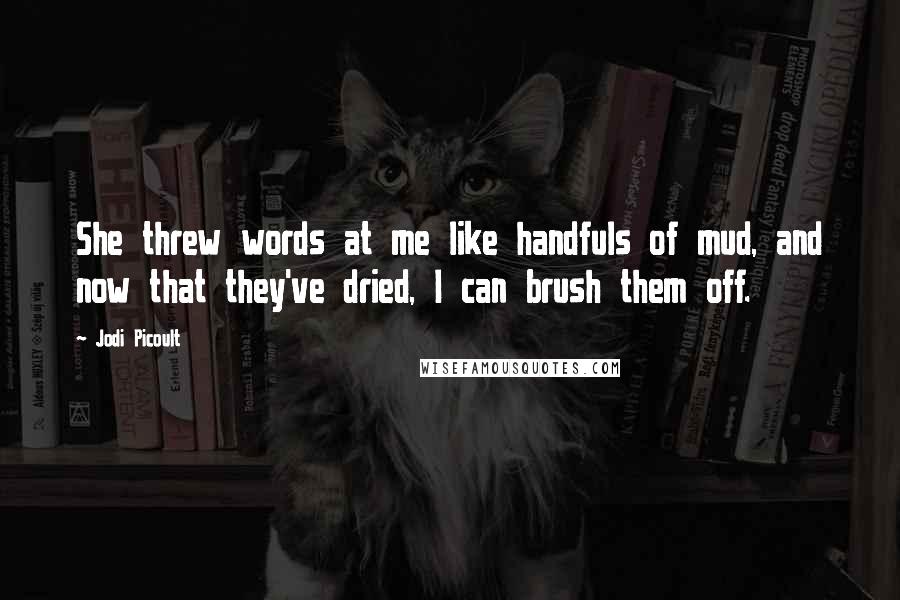 Jodi Picoult Quotes: She threw words at me like handfuls of mud, and now that they've dried, I can brush them off.