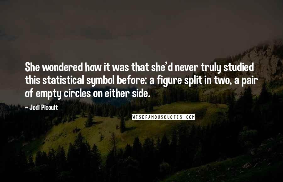 Jodi Picoult Quotes: She wondered how it was that she'd never truly studied this statistical symbol before: a figure split in two, a pair of empty circles on either side.