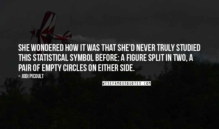 Jodi Picoult Quotes: She wondered how it was that she'd never truly studied this statistical symbol before: a figure split in two, a pair of empty circles on either side.