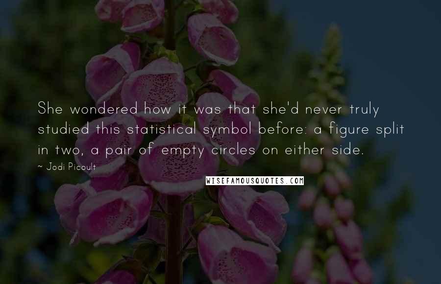 Jodi Picoult Quotes: She wondered how it was that she'd never truly studied this statistical symbol before: a figure split in two, a pair of empty circles on either side.