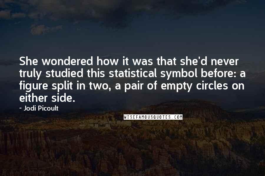 Jodi Picoult Quotes: She wondered how it was that she'd never truly studied this statistical symbol before: a figure split in two, a pair of empty circles on either side.