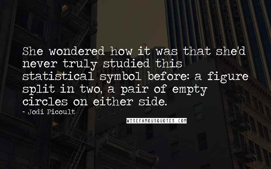 Jodi Picoult Quotes: She wondered how it was that she'd never truly studied this statistical symbol before: a figure split in two, a pair of empty circles on either side.
