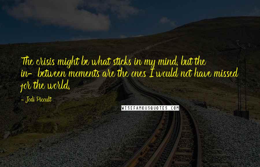 Jodi Picoult Quotes: The crisis might be what sticks in my mind, but the in-between moments are the ones I would not have missed for the world.