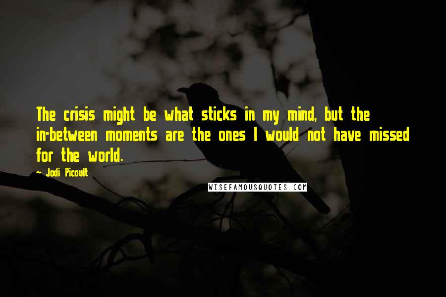 Jodi Picoult Quotes: The crisis might be what sticks in my mind, but the in-between moments are the ones I would not have missed for the world.