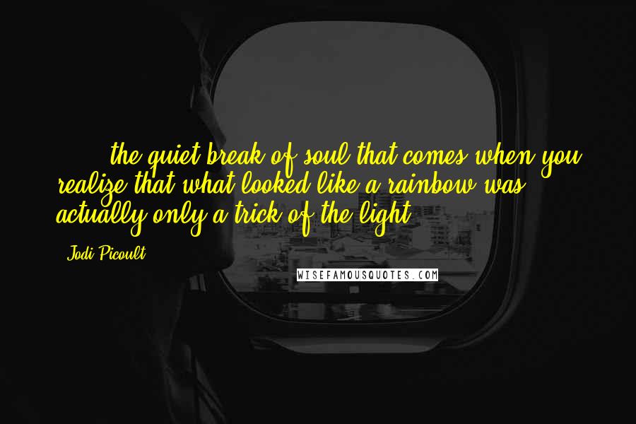 Jodi Picoult Quotes: [...] the quiet break of soul that comes when you realize that what looked like a rainbow was actually only a trick of the light.