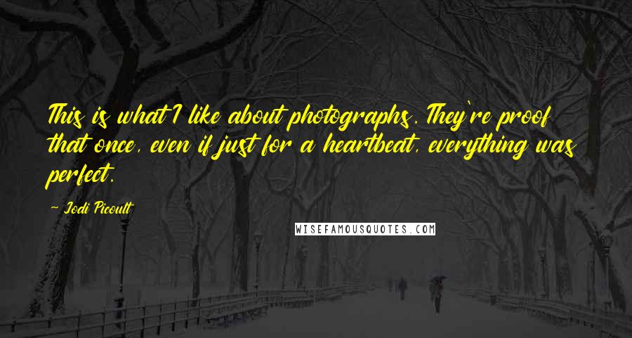 Jodi Picoult Quotes: This is what I like about photographs. They're proof that once, even if just for a heartbeat, everything was perfect.