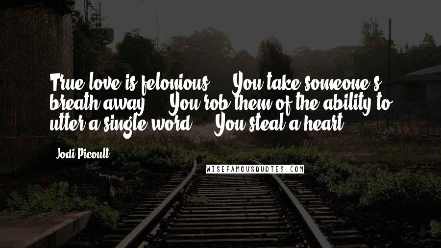 Jodi Picoult Quotes: True love is felonious ... You take someone's breath away ... You rob them of the ability to utter a single word ... You steal a heart.