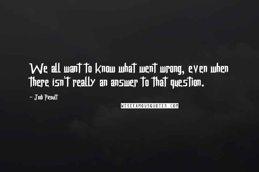 Jodi Picoult Quotes: We all want to know what went wrong, even when there isn't really an answer to that question.