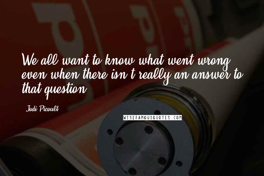 Jodi Picoult Quotes: We all want to know what went wrong, even when there isn't really an answer to that question.