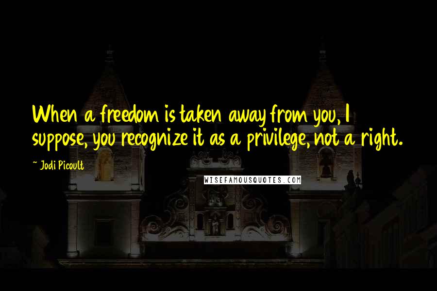 Jodi Picoult Quotes: When a freedom is taken away from you, I suppose, you recognize it as a privilege, not a right.