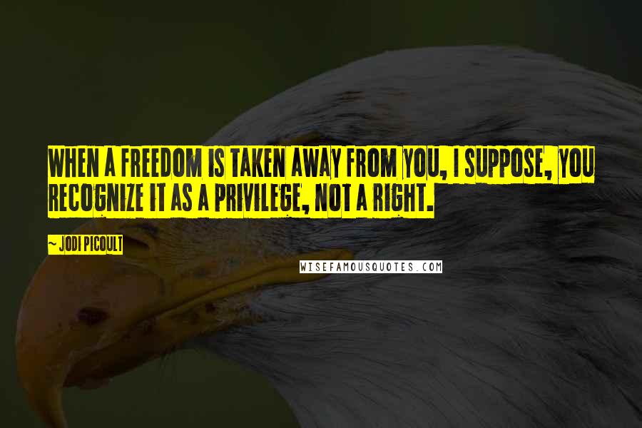 Jodi Picoult Quotes: When a freedom is taken away from you, I suppose, you recognize it as a privilege, not a right.