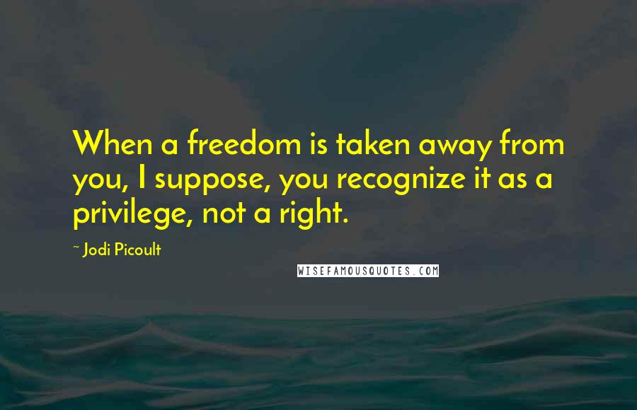 Jodi Picoult Quotes: When a freedom is taken away from you, I suppose, you recognize it as a privilege, not a right.