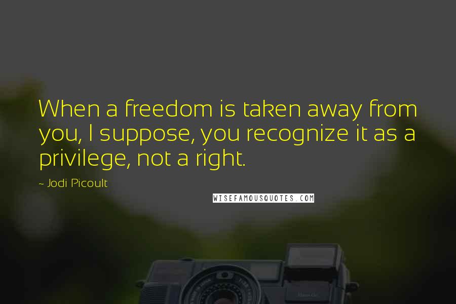 Jodi Picoult Quotes: When a freedom is taken away from you, I suppose, you recognize it as a privilege, not a right.