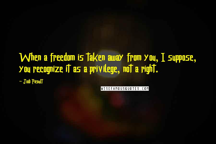 Jodi Picoult Quotes: When a freedom is taken away from you, I suppose, you recognize it as a privilege, not a right.