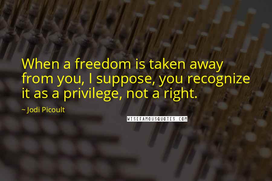 Jodi Picoult Quotes: When a freedom is taken away from you, I suppose, you recognize it as a privilege, not a right.