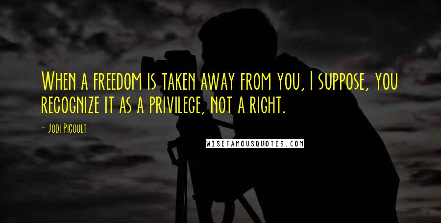 Jodi Picoult Quotes: When a freedom is taken away from you, I suppose, you recognize it as a privilege, not a right.