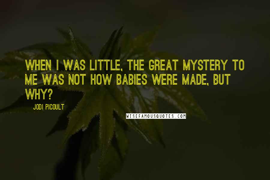 Jodi Picoult Quotes: When I was little, the great mystery to me was not how babies were made, but why?
