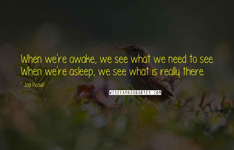 Jodi Picoult Quotes: When we're awake, we see what we need to see. When we're asleep, we see what is really there.