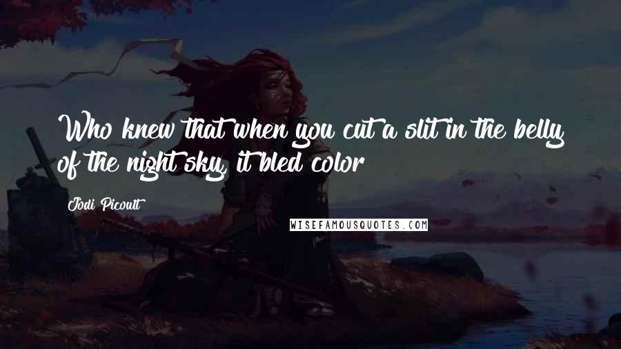 Jodi Picoult Quotes: Who knew that when you cut a slit in the belly of the night sky, it bled color?
