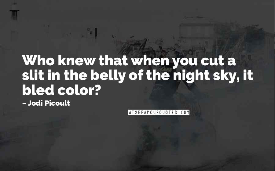 Jodi Picoult Quotes: Who knew that when you cut a slit in the belly of the night sky, it bled color?