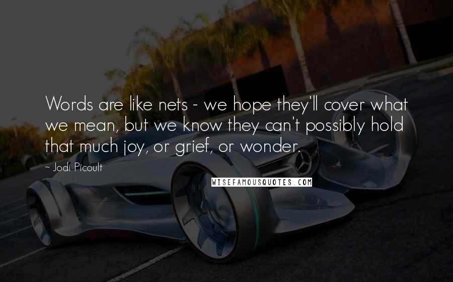 Jodi Picoult Quotes: Words are like nets - we hope they'll cover what we mean, but we know they can't possibly hold that much joy, or grief, or wonder.