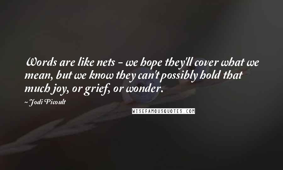 Jodi Picoult Quotes: Words are like nets - we hope they'll cover what we mean, but we know they can't possibly hold that much joy, or grief, or wonder.