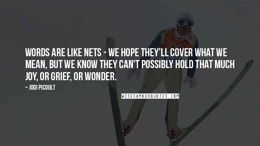 Jodi Picoult Quotes: Words are like nets - we hope they'll cover what we mean, but we know they can't possibly hold that much joy, or grief, or wonder.