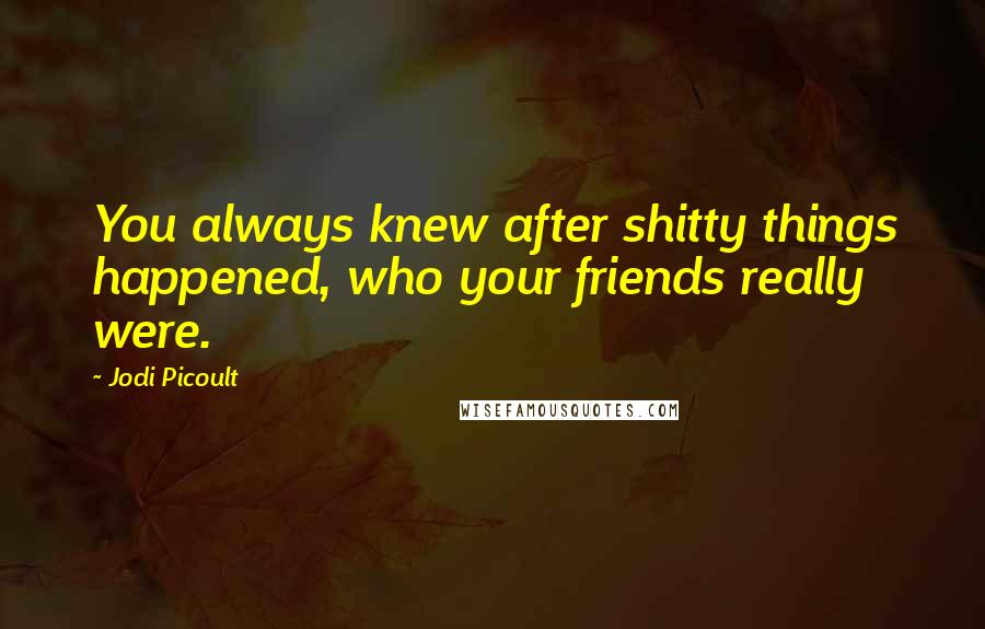 Jodi Picoult Quotes: You always knew after shitty things happened, who your friends really were.