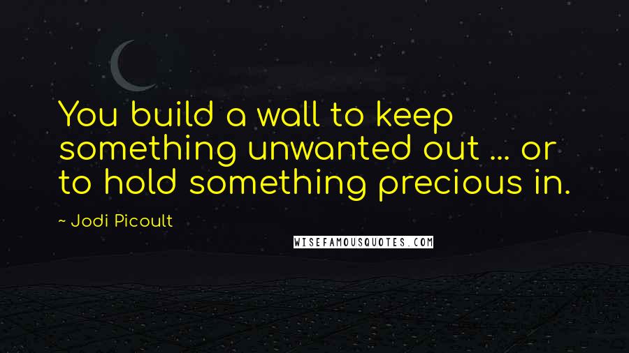 Jodi Picoult Quotes: You build a wall to keep something unwanted out ... or to hold something precious in.